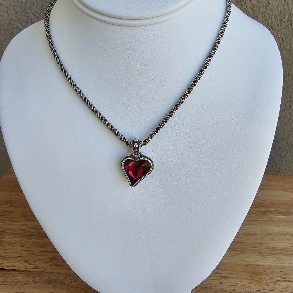 Retired Brighton Collectibles Jewelry Bibi Heart Red Crystal Necklace